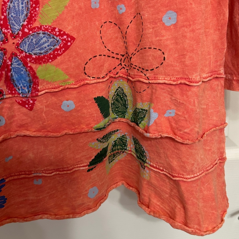 Jess & Jane Cotton Peach Dragonfly Tunic Florals Spring Summer Natural Fiber M - Picture 8 of 12
